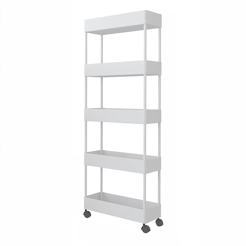 Contemporary Style Bookshelf Home Office Bookcase with Casters White Clearhalo 'Bookcases' 'furn' 'furn_bookcases' 'Furniture' 'furniture_bookcases' 'kitchen' 'kitchen_bookcases' 'Living Room Furniture' 'Office Furniture' 4698620