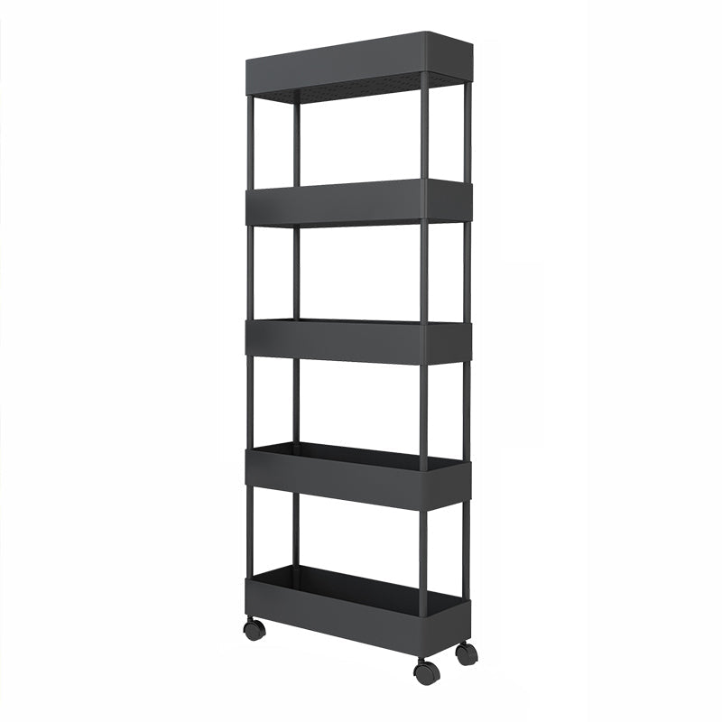 Contemporary Style Bookshelf Home Office Bookcase with Casters Black Clearhalo 'Bookcases' 'furn' 'furn_bookcases' 'Furniture' 'furniture_bookcases' 'kitchen' 'kitchen_bookcases' 'Living Room Furniture' 'Office Furniture' 4698626