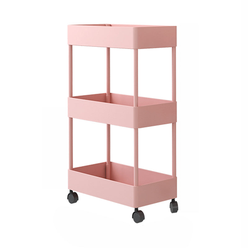 Contemporary Style Bookshelf Home Office Bookcase with Casters Pink Clearhalo 'Bookcases' 'furn' 'furn_bookcases' 'Furniture' 'furniture_bookcases' 'kitchen' 'kitchen_bookcases' 'Living Room Furniture' 'Office Furniture' 4698627