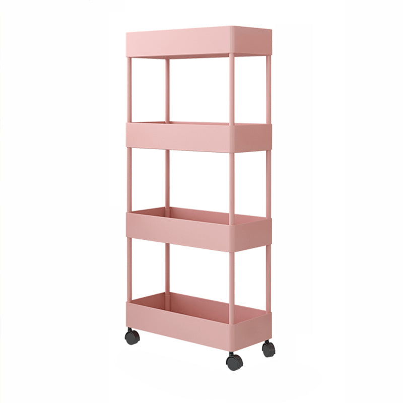 Contemporary Style Bookshelf Home Office Bookcase with Casters Pink Clearhalo 'Bookcases' 'furn' 'furn_bookcases' 'Furniture' 'furniture_bookcases' 'kitchen' 'kitchen_bookcases' 'Living Room Furniture' 'Office Furniture' 4698628