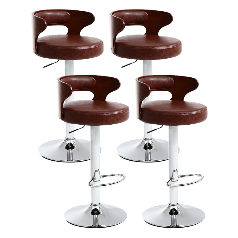 Contemporary Swivel Adjustable Height Bar Stool Home Footrest Stool Dark Brown Silver 4 Piece Set Clearhalo 'Bar Furniture' 'Bar Stools' 'bar_stools' 'furn' 'furn_bar_stools' 'furniture_bar_stools' 'Kitchen & Dining Furniture' 'kitchen&dining_furn' 'kitchen' 'kitchen_furn' Furniture' 4699027