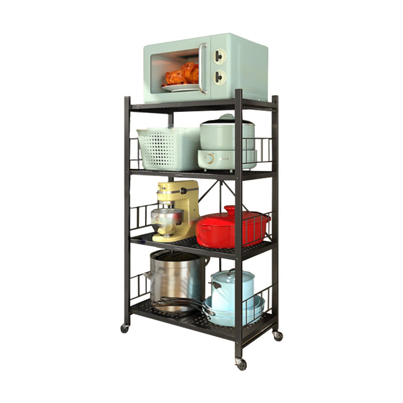 Contemporary Folding Steel Etagere Bookshelf with Caster Wheels 24"L x 16.1"W x 49.2"H Black Clearhalo 'Bookcases' 'furn' 'furn_bookcases' 'Furniture' 'furniture_bookcases' 'kitchen' 'kitchen_bookcases' 'Living Room Furniture' 'Office Furniture' 4700558