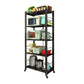 Contemporary Folding Steel Etagere Bookshelf with Caster Wheels 31.9"L x 16.1"W x 63.8"H Black Clearhalo 'Bookcases' 'furn' 'furn_bookcases' 'Furniture' 'furniture_bookcases' 'kitchen' 'kitchen_bookcases' 'Living Room Furniture' 'Office Furniture' 4700562
