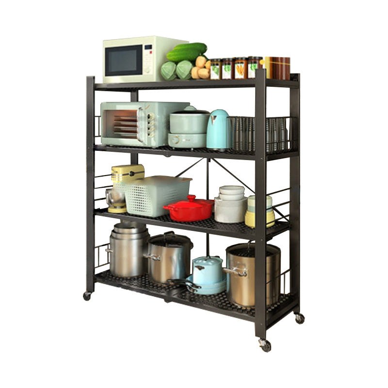 Contemporary Folding Steel Etagere Bookshelf with Caster Wheels 39.8"L x 16.1"W x 49.2"H Black Clearhalo 'Bookcases' 'furn' 'furn_bookcases' 'Furniture' 'furniture_bookcases' 'kitchen' 'kitchen_bookcases' 'Living Room Furniture' 'Office Furniture' 4700564