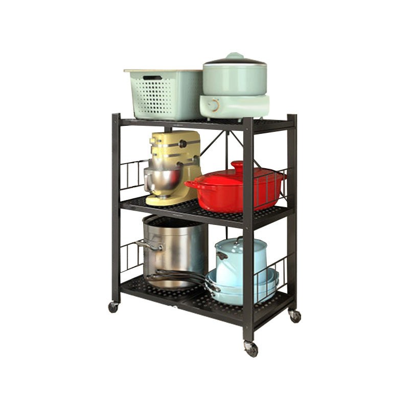 Contemporary Folding Steel Etagere Bookshelf with Caster Wheels 31.9"L x 16.1"W x 33.1"H Black Clearhalo 'Bookcases' 'furn' 'furn_bookcases' 'Furniture' 'furniture_bookcases' 'kitchen' 'kitchen_bookcases' 'Living Room Furniture' 'Office Furniture' 4700566