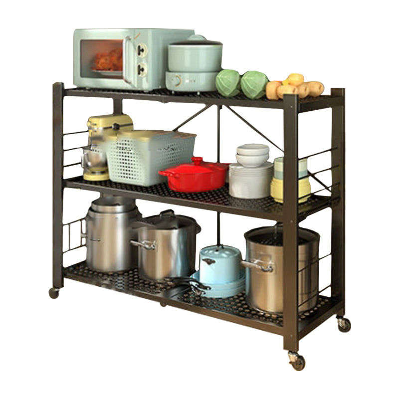 Contemporary Folding Steel Etagere Bookshelf with Caster Wheels 39.8"L x 16.1"W x 33.1"H Black Clearhalo 'Bookcases' 'furn' 'furn_bookcases' 'Furniture' 'furniture_bookcases' 'kitchen' 'kitchen_bookcases' 'Living Room Furniture' 'Office Furniture' 4700569