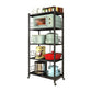 Contemporary Folding Steel Etagere Bookshelf with Caster Wheels 24"L x 16.1"W x 63.8"H Black Clearhalo 'Bookcases' 'furn' 'furn_bookcases' 'Furniture' 'furniture_bookcases' 'kitchen' 'kitchen_bookcases' 'Living Room Furniture' 'Office Furniture' 4700576