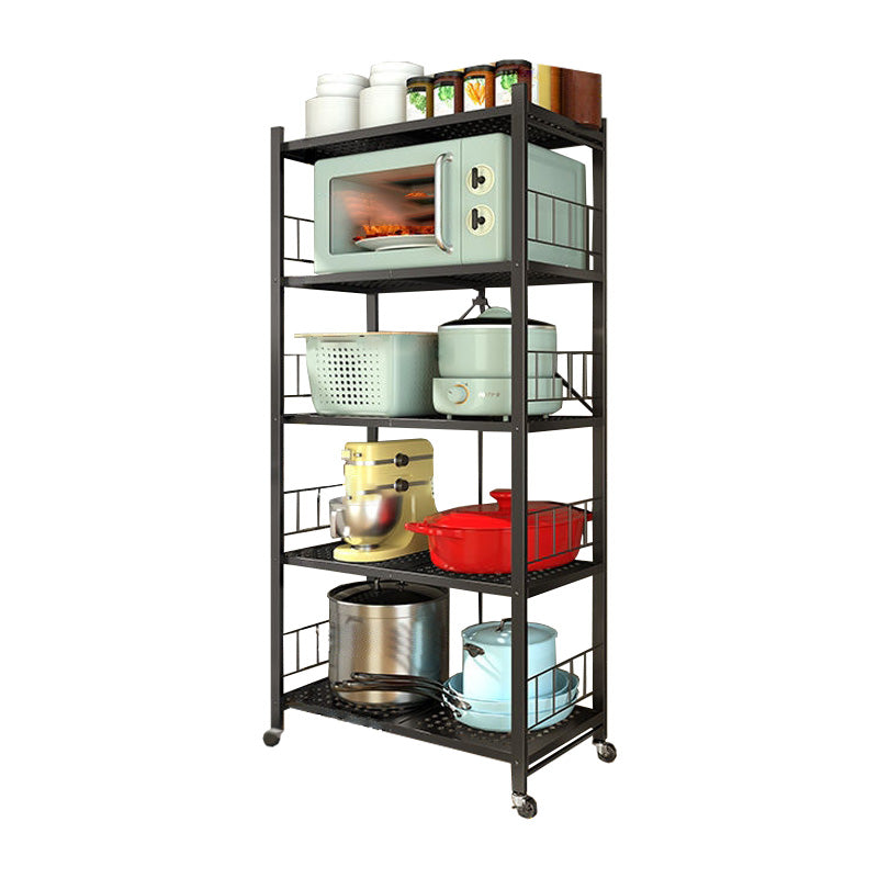 Contemporary Folding Steel Etagere Bookshelf with Caster Wheels 24"L x 16.1"W x 63.8"H Black Clearhalo 'Bookcases' 'furn' 'furn_bookcases' 'Furniture' 'furniture_bookcases' 'kitchen' 'kitchen_bookcases' 'Living Room Furniture' 'Office Furniture' 4700576