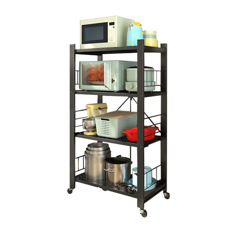 Contemporary Folding Steel Etagere Bookshelf with Caster Wheels 31.9"L x 16.1"W x 49.2"H Black Clearhalo 'Bookcases' 'furn' 'furn_bookcases' 'Furniture' 'furniture_bookcases' 'kitchen' 'kitchen_bookcases' 'Living Room Furniture' 'Office Furniture' 4700577