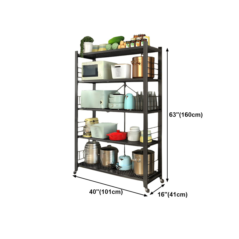 Contemporary Folding Steel Etagere Bookshelf with Caster Wheels Clearhalo 'Bookcases' 'furn' 'furn_bookcases' 'Furniture' 'furniture_bookcases' 'kitchen' 'kitchen_bookcases' 'Living Room Furniture' 'Office Furniture' 4700584
