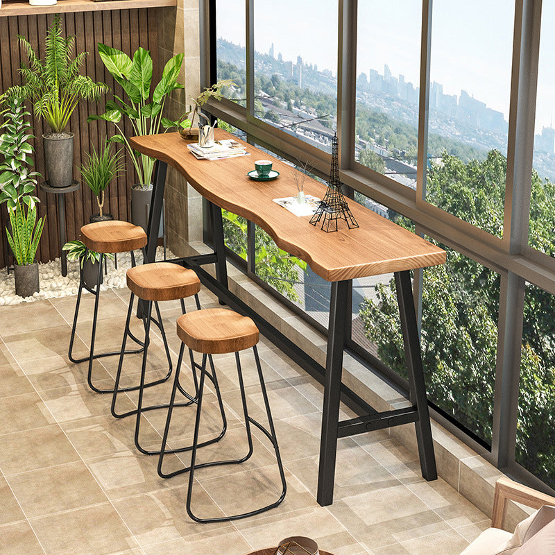 Brown Modern Style Specialty Bar Table Wood and Iron Coffee Shop Bar Table 55.1"L x 17.7"W x 41.3"H Without Chairs Clearhalo 'Bar Furniture' 'Bar Tables' 'bar_tables' 'furn' 'furn_bar_tables' 'Furniture' 'furniture_bar_tables' 'Kitchen & Dining Furniture' 4705371