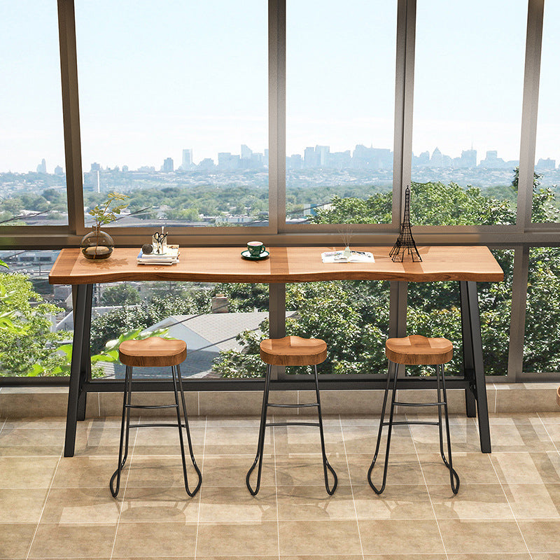 Brown Modern Style Specialty Bar Table Wood and Iron Coffee Shop Bar Table 63"L x 17.7"W x 41.3"H Without Chairs Clearhalo 'Bar Furniture' 'Bar Tables' 'bar_tables' 'furn' 'furn_bar_tables' 'Furniture' 'furniture_bar_tables' 'Kitchen & Dining Furniture' 4705372