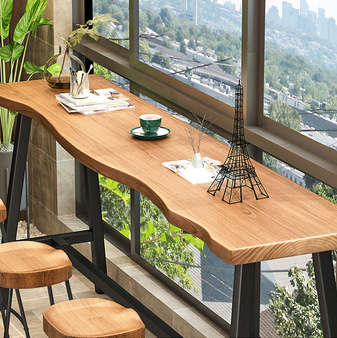 Brown Modern Style Specialty Bar Table Wood and Iron Coffee Shop Bar Table Clearhalo 'Bar Furniture' 'Bar Tables' 'bar_tables' 'furn' 'furn_bar_tables' 'Furniture' 'furniture_bar_tables' 'Kitchen & Dining Furniture' 4705377