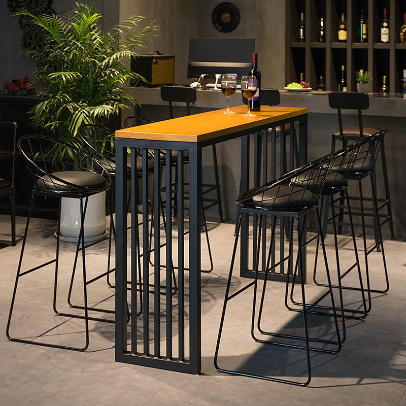 Modern Style Bar Table in Solid Wood and Metal Brown Balcony Bar Table 70.9"L x 15.7"W x 41.3"H Without Chairs Clearhalo 'Bar Furniture' 'Bar Tables' 'bar_tables' 'furn' 'furn_bar_tables' 'Furniture' 'furniture_bar_tables' 'Kitchen & Dining Furniture' 4705403