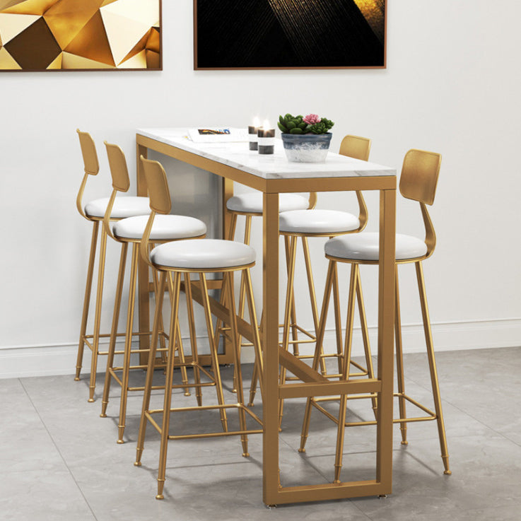 White Glam Style Bar Table in Iron Top and Faux Marble Milk Tea Shop Bar Table 70.9"L x 15.7"W x 41.3"H Without Chairs Clearhalo 'Bar Furniture' 'Bar Tables' 'bar_tables' 'furn' 'furn_bar_tables' 'Furniture' 'furniture_bar_tables' 'Kitchen & Dining Furniture' 4705436