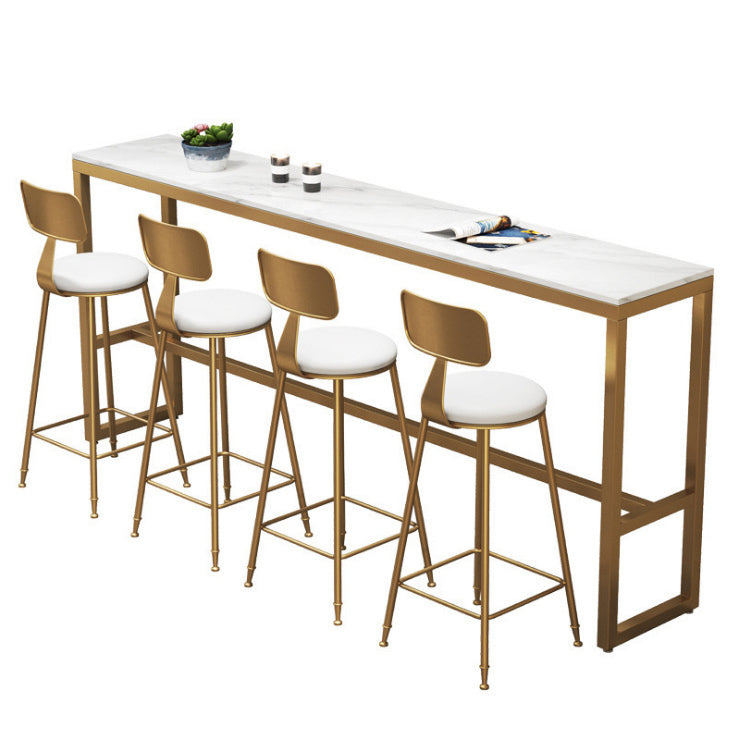 White Glam Style Bar Table in Iron Top and Faux Marble Milk Tea Shop Bar Table 47.2"L x 15.7"W x 41.3"H Without Chairs Clearhalo 'Bar Furniture' 'Bar Tables' 'bar_tables' 'furn' 'furn_bar_tables' 'Furniture' 'furniture_bar_tables' 'Kitchen & Dining Furniture' 4705439