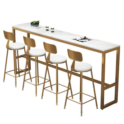 White Glam Style Bar Table in Iron Top and Faux Marble Milk Tea Shop Bar Table 47.2"L x 15.7"W x 41.3"H Without Chairs Clearhalo 'Bar Furniture' 'Bar Tables' 'bar_tables' 'furn' 'furn_bar_tables' 'Furniture' 'furniture_bar_tables' 'Kitchen & Dining Furniture' 4705439
