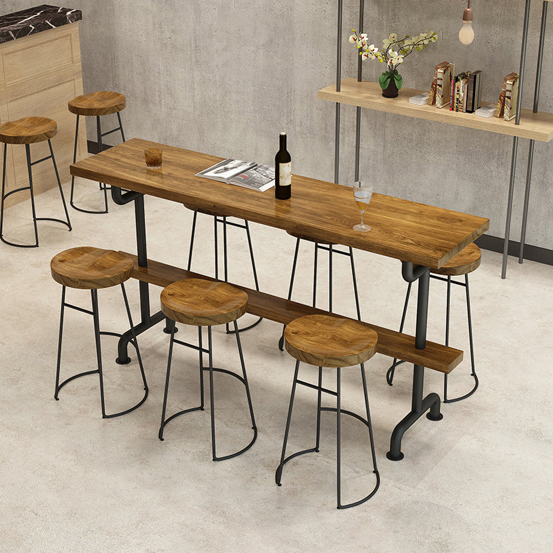 Brown Industrial Style Bar Table Pine Wood Milk Tea Shop Casual Bar Table 86.6"L x 15.7"W x 41.3"H Without Chairs Clearhalo 'Bar Furniture' 'Bar Tables' 'bar_tables' 'furn' 'furn_bar_tables' 'Furniture' 'furniture_bar_tables' 'Kitchen & Dining Furniture' 4705446