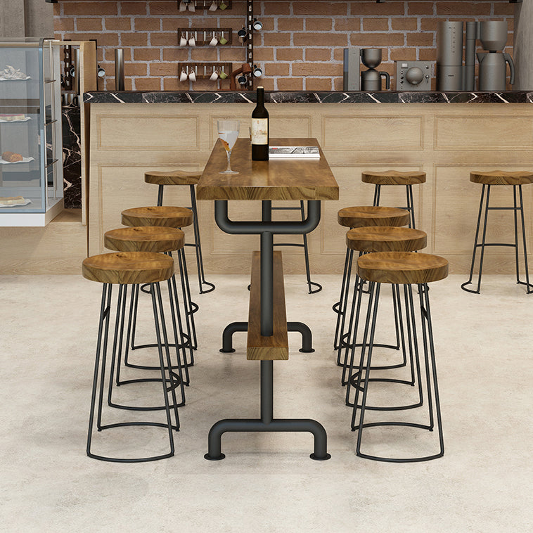 Brown Industrial Style Bar Table Pine Wood Milk Tea Shop Casual Bar Table 70.9"L x 15.7"W x 41.3"H Without Chairs Clearhalo 'Bar Furniture' 'Bar Tables' 'bar_tables' 'furn' 'furn_bar_tables' 'Furniture' 'furniture_bar_tables' 'Kitchen & Dining Furniture' 4705448