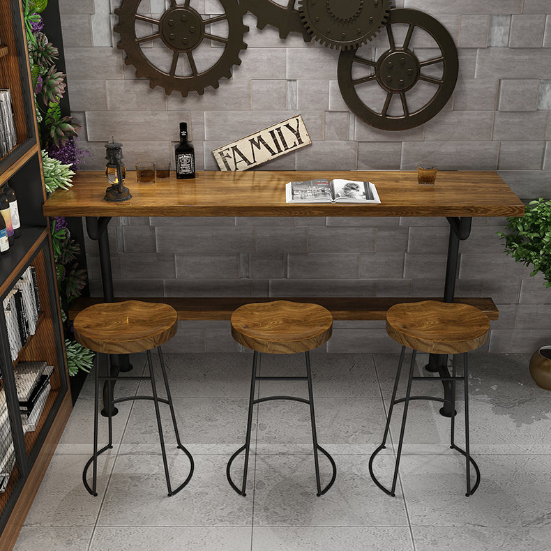 Brown Industrial Style Bar Table Pine Wood Milk Tea Shop Casual Bar Table 47.2"L x 15.7"W x 41.3"H Without Chairs Clearhalo 'Bar Furniture' 'Bar Tables' 'bar_tables' 'furn' 'furn_bar_tables' 'Furniture' 'furniture_bar_tables' 'Kitchen & Dining Furniture' 4705449
