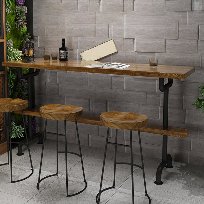 Brown Industrial Style Bar Table Pine Wood Milk Tea Shop Casual Bar Table Clearhalo 'Bar Furniture' 'Bar Tables' 'bar_tables' 'furn' 'furn_bar_tables' 'Furniture' 'furniture_bar_tables' 'Kitchen & Dining Furniture' 4705454