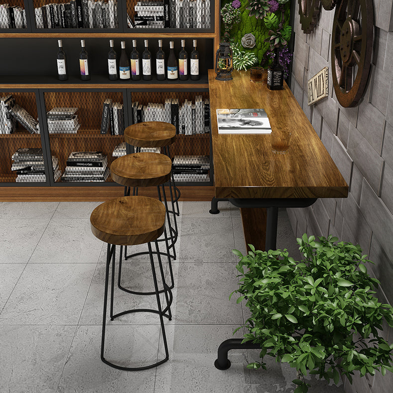Brown Industrial Style Bar Table Pine Wood Milk Tea Shop Casual Bar Table Clearhalo 'Bar Furniture' 'Bar Tables' 'bar_tables' 'furn' 'furn_bar_tables' 'Furniture' 'furniture_bar_tables' 'Kitchen & Dining Furniture' 4705455