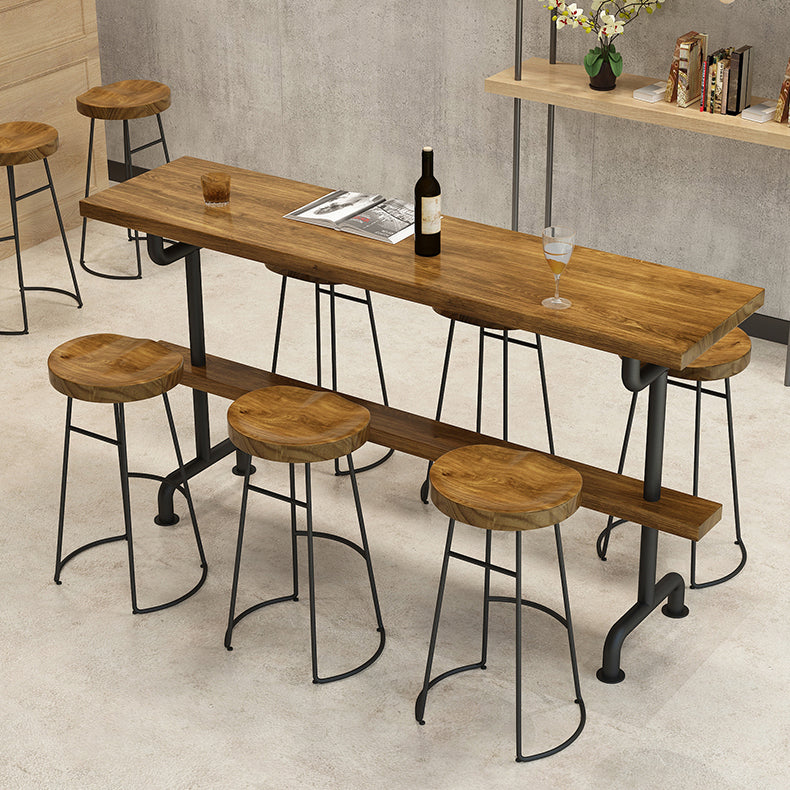 Brown Industrial Style Bar Table Pine Wood Milk Tea Shop Casual Bar Table Clearhalo 'Bar Furniture' 'Bar Tables' 'bar_tables' 'furn' 'furn_bar_tables' 'Furniture' 'furniture_bar_tables' 'Kitchen & Dining Furniture' 4705457