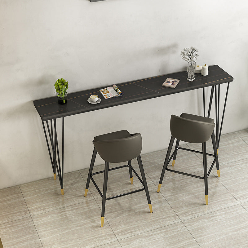 White and Black Glam Style Bar Table in Iron Top and Faux Marble Milk Tea Shop Bar Table Black Black Clearhalo 'Bar Furniture' 'Bar Tables' 'bar_tables' 'furn' 'furn_bar_tables' 'Furniture' 'furniture_bar_tables' 'Kitchen & Dining Furniture' 4705514