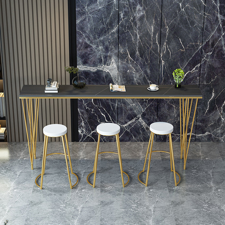 White and Black Glam Style Bar Table in Iron Top and Faux Marble Milk Tea Shop Bar Table Clearhalo 'Bar Furniture' 'Bar Tables' 'bar_tables' 'furn' 'furn_bar_tables' 'Furniture' 'furniture_bar_tables' 'Kitchen & Dining Furniture' 4705519