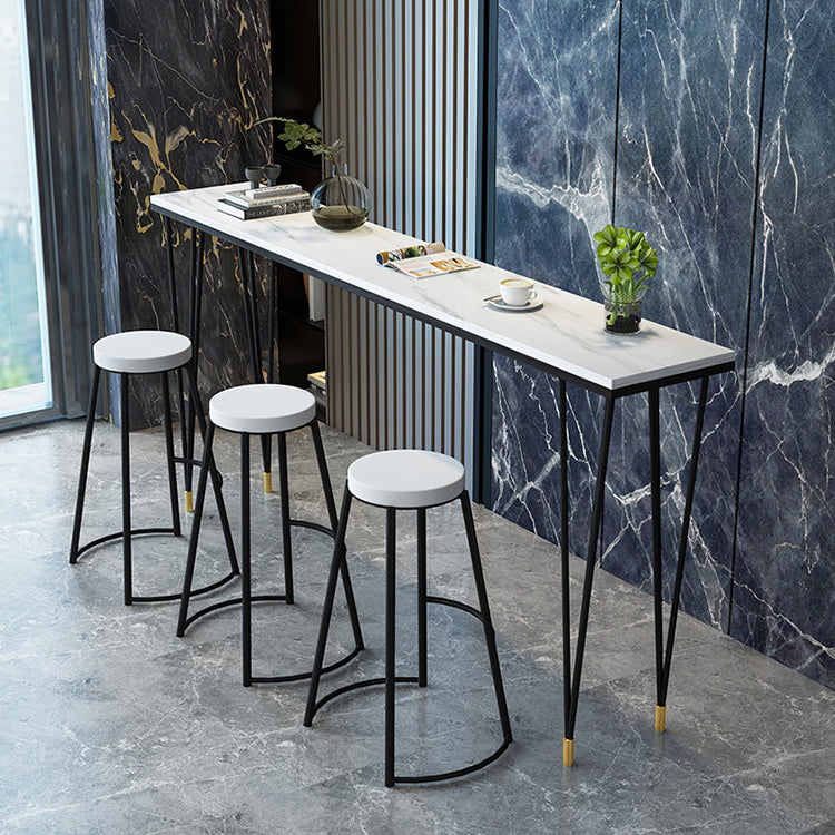 White and Black Glam Style Bar Table in Iron Top and Faux Marble Milk Tea Shop Bar Table Clearhalo 'Bar Furniture' 'Bar Tables' 'bar_tables' 'furn' 'furn_bar_tables' 'Furniture' 'furniture_bar_tables' 'Kitchen & Dining Furniture' 4705520