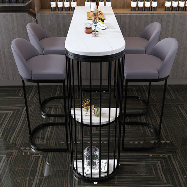 White Modern Style Bar Table in Faux Marble and Metal Specialty Coffee Shop Bar Table 63"L x 15.7"W x 41.3"H Black Without Chairs Clearhalo 'Bar Furniture' 'Bar Tables' 'bar_tables' 'furn' 'furn_bar_tables' 'Furniture' 'furniture_bar_tables' 'Kitchen & Dining Furniture' 4705530