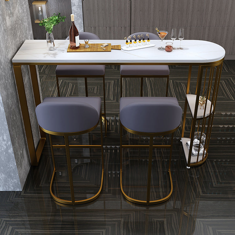 White Modern Style Bar Table in Faux Marble and Metal Specialty Coffee Shop Bar Table Clearhalo 'Bar Furniture' 'Bar Tables' 'bar_tables' 'furn' 'furn_bar_tables' 'Furniture' 'furniture_bar_tables' 'Kitchen & Dining Furniture' 4705538