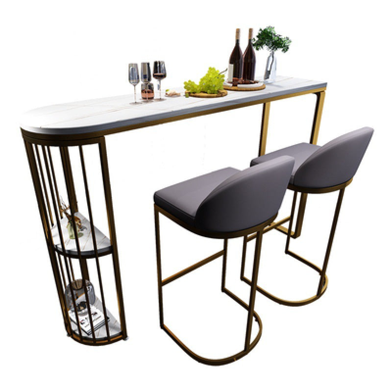 White Modern Style Bar Table in Faux Marble and Metal Specialty Milk Tea Shop Bar Table Gold Without Chairs Clearhalo 'Bar Furniture' 'Bar Tables' 'bar_tables' 'furn' 'furn_bar_tables' 'Furniture' 'furniture_bar_tables' 'Kitchen & Dining Furniture' 4705549