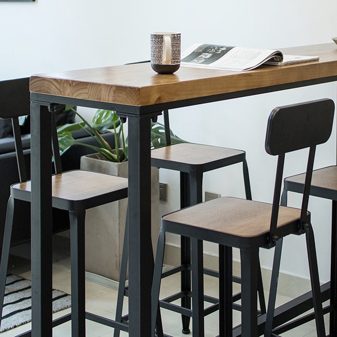 Brown Modern Style Bar Table Solid Wood and Iron with Black Trestle Coffee Shop Bar Table Clearhalo 'Bar Furniture' 'Bar Tables' 'bar_tables' 'furn' 'furn_bar_tables' 'Furniture' 'furniture_bar_tables' 'Kitchen & Dining Furniture' 4705590