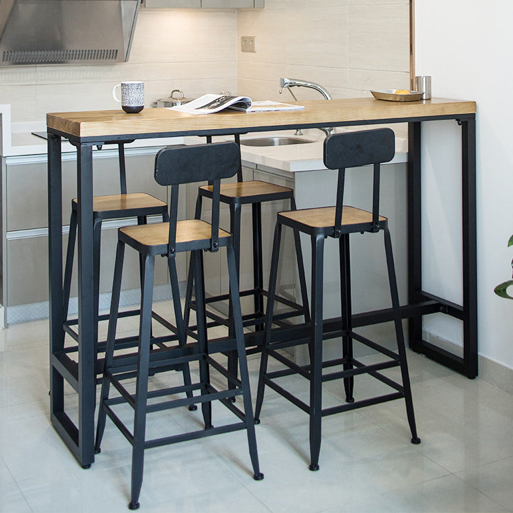 Brown Modern Style Bar Table Solid Wood and Iron with Black Trestle Coffee Shop Bar Table Clearhalo 'Bar Furniture' 'Bar Tables' 'bar_tables' 'furn' 'furn_bar_tables' 'Furniture' 'furniture_bar_tables' 'Kitchen & Dining Furniture' 4705593
