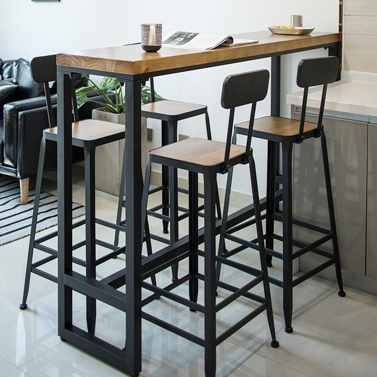 Brown Modern Style Bar Table Solid Wood and Iron with Black Trestle Coffee Shop Bar Table Clearhalo 'Bar Furniture' 'Bar Tables' 'bar_tables' 'furn' 'furn_bar_tables' 'Furniture' 'furniture_bar_tables' 'Kitchen & Dining Furniture' 4705594