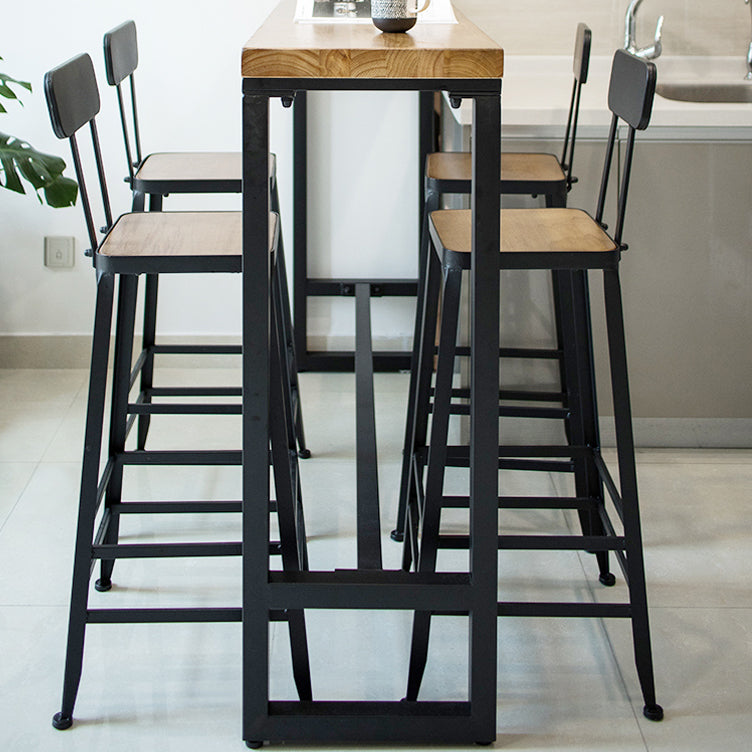 Brown Modern Style Bar Table Solid Wood and Iron with Black Trestle Coffee Shop Bar Table Clearhalo 'Bar Furniture' 'Bar Tables' 'bar_tables' 'furn' 'furn_bar_tables' 'Furniture' 'furniture_bar_tables' 'Kitchen & Dining Furniture' 4705595