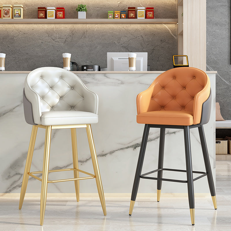 Glam Restaurant Leather Stool Matte Finish Footrest Armed Barstool Clearhalo 'Bar Furniture' 'Bar Stools' 'bar_stools' 'furn' 'furn_bar_stools' 'Furniture' 'furniture_bar_stools' 'Kitchen & Dining Furniture' 4705748