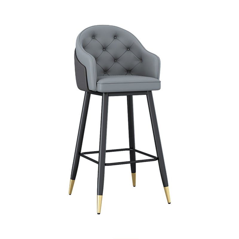 Glam Restaurant Leather Stool Matte Finish Footrest Armed Barstool Grey 1 Piece Clearhalo 'Bar Furniture' 'Bar Stools' 'bar_stools' 'furn' 'furn_bar_stools' 'Furniture' 'furniture_bar_stools' 'Kitchen & Dining Furniture' 4705749