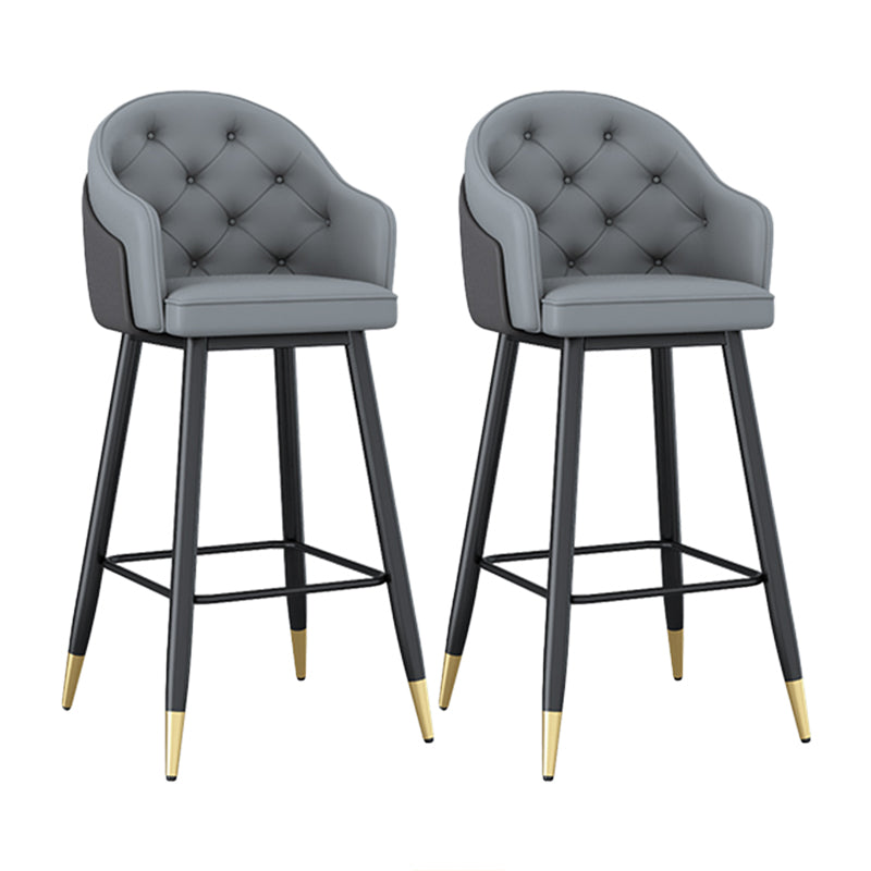 Glam Restaurant Leather Stool Matte Finish Footrest Armed Barstool Grey 2 Piece Set Clearhalo 'Bar Furniture' 'Bar Stools' 'bar_stools' 'furn' 'furn_bar_stools' 'Furniture' 'furniture_bar_stools' 'Kitchen & Dining Furniture' 4705751