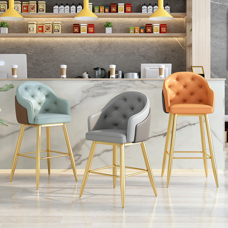 Glam Restaurant Leather Stool Matte Finish Footrest Armed Barstool Clearhalo 'Bar Furniture' 'Bar Stools' 'bar_stools' 'furn' 'furn_bar_stools' 'Furniture' 'furniture_bar_stools' 'Kitchen & Dining Furniture' 4705752