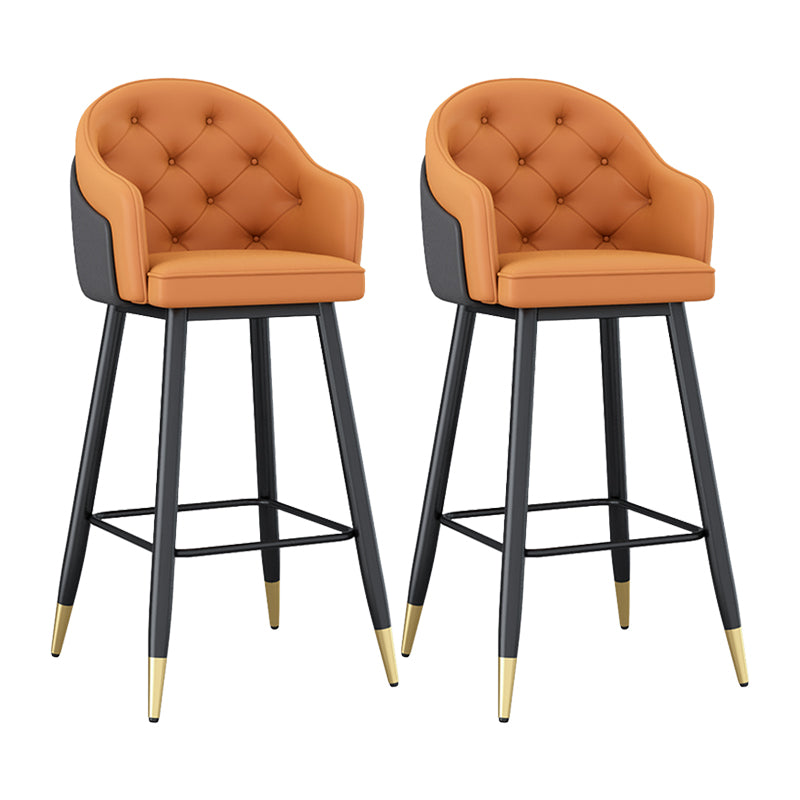 Glam Restaurant Leather Stool Matte Finish Footrest Armed Barstool Orange 2 Piece Set Clearhalo 'Bar Furniture' 'Bar Stools' 'bar_stools' 'furn' 'furn_bar_stools' 'Furniture' 'furniture_bar_stools' 'Kitchen & Dining Furniture' 4705760