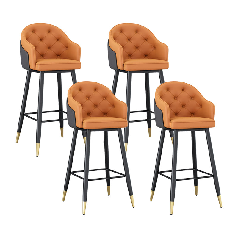 Glam Restaurant Leather Stool Matte Finish Footrest Armed Barstool Orange 4 Piece Set Counter Stool (23.5"H) Clearhalo 'Bar Furniture' 'Bar Stools' 'bar_stools' 'furn' 'furn_bar_stools' 'Furniture' 'furniture_bar_stools' 'Kitchen & Dining Furniture' 4705762