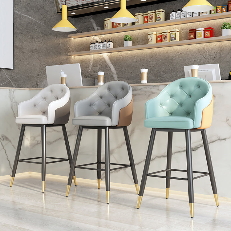 Glam Restaurant Leather Stool Matte Finish Footrest Armed Barstool Clearhalo 'Bar Furniture' 'Bar Stools' 'bar_stools' 'furn' 'furn_bar_stools' 'Furniture' 'furniture_bar_stools' 'Kitchen & Dining Furniture' 4705764