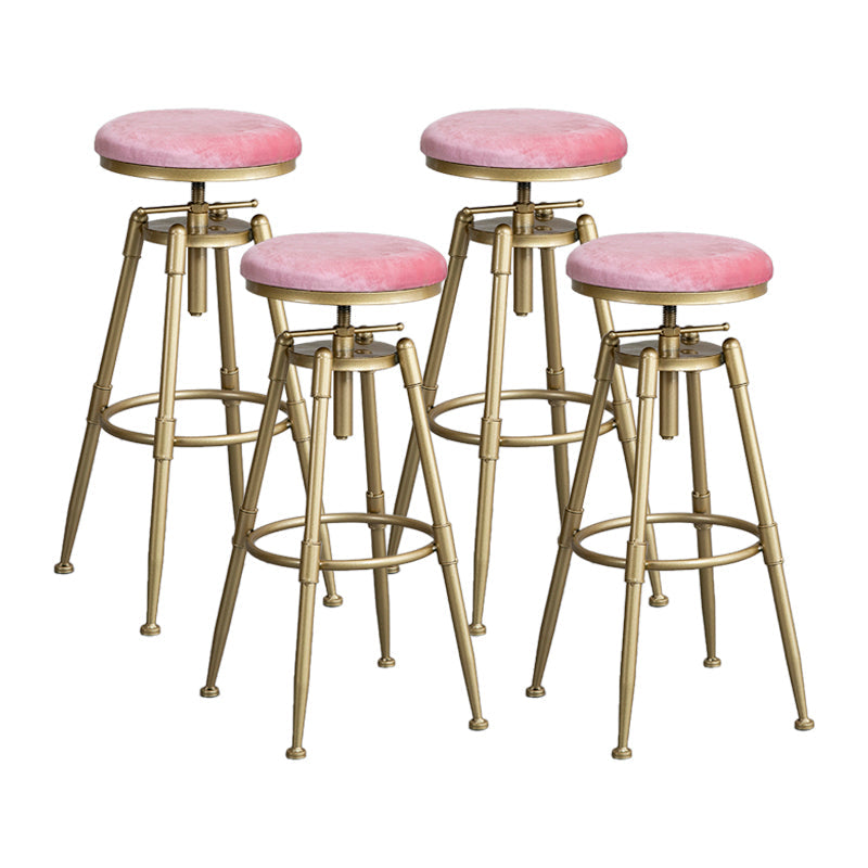 Glam Style Upholstered Bar Stools for Home Armless Stools with Metal Base Pink Backless 4 Piece Set Clearhalo 'Bar Furniture' 'Bar Stools' 'bar_stools' 'furn' 'furn_bar_stools' 'Furniture' 'furniture_bar_stools' 'Kitchen & Dining Furniture' 4705979