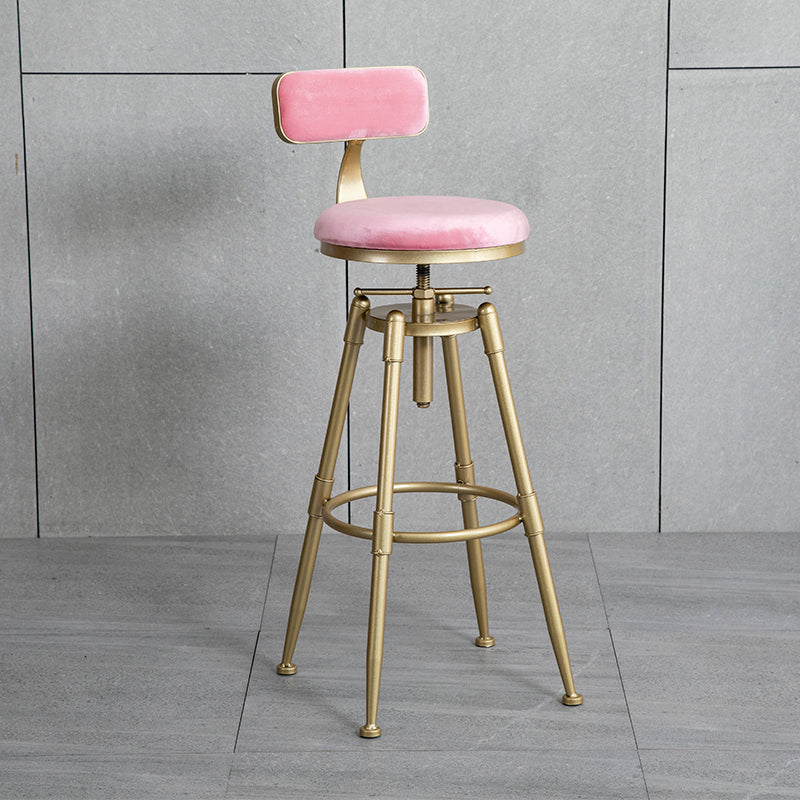 Glam Style Upholstered Bar Stools for Home Armless Stools with Metal Base Pink With Back 1 Piece Clearhalo 'Bar Furniture' 'Bar Stools' 'bar_stools' 'furn' 'furn_bar_stools' 'Furniture' 'furniture_bar_stools' 'Kitchen & Dining Furniture' 4705987