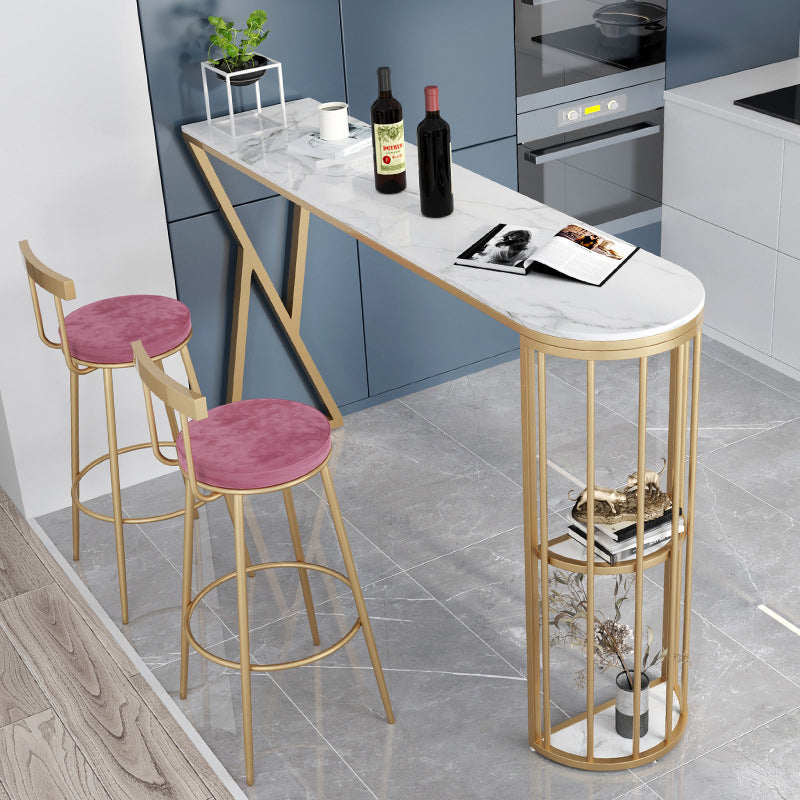 Contemporary Round Bar and Counter Stool Metal Stool with 4 Gold Legs Clearhalo 'Bar Furniture' 'Bar Stools' 'bar_stools' 'furn' 'furn_bar_stools' 'Furniture' 'furniture_bar_stools' 'Kitchen & Dining Furniture' 4706016