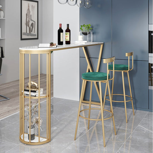 Contemporary Round Bar and Counter Stool Metal Stool with 4 Gold Legs Clearhalo 'Bar Furniture' 'Bar Stools' 'bar_stools' 'furn' 'furn_bar_stools' 'Furniture' 'furniture_bar_stools' 'Kitchen & Dining Furniture' 4706018