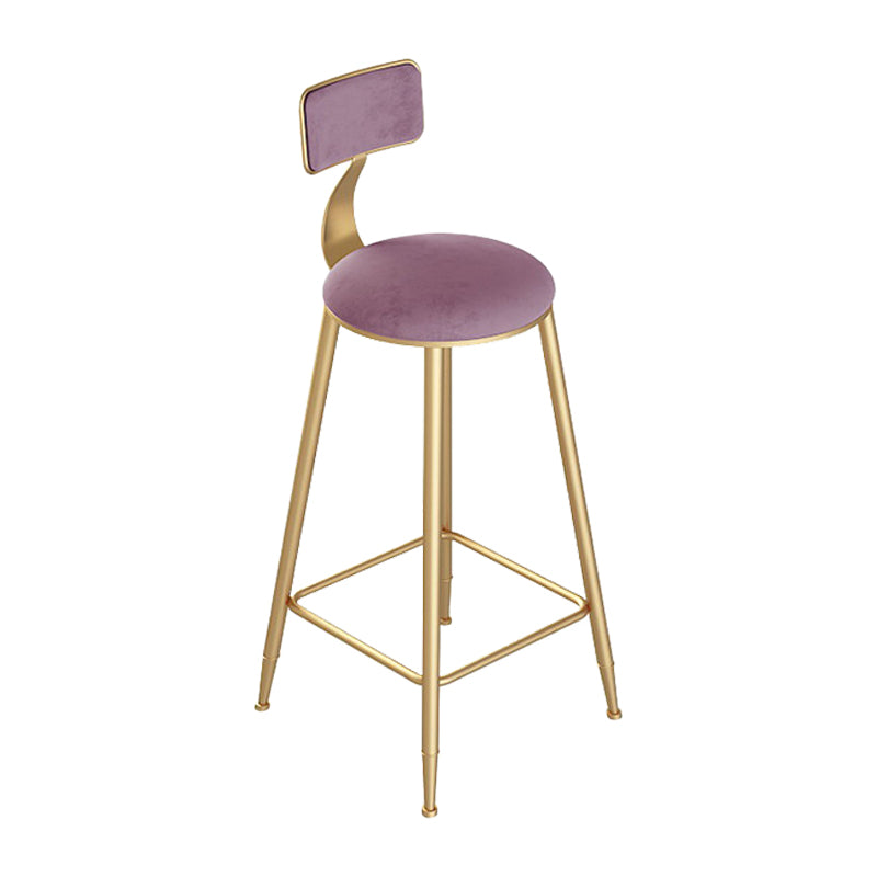 Contemporary Round Bar and Counter Stool Low Back Stool with 4 Gold Legs Pink 1 Piece Clearhalo 'Bar Furniture' 'Bar Stools' 'bar_stools' 'furn' 'furn_bar_stools' 'Furniture' 'furniture_bar_stools' 'Kitchen & Dining Furniture' 4706031