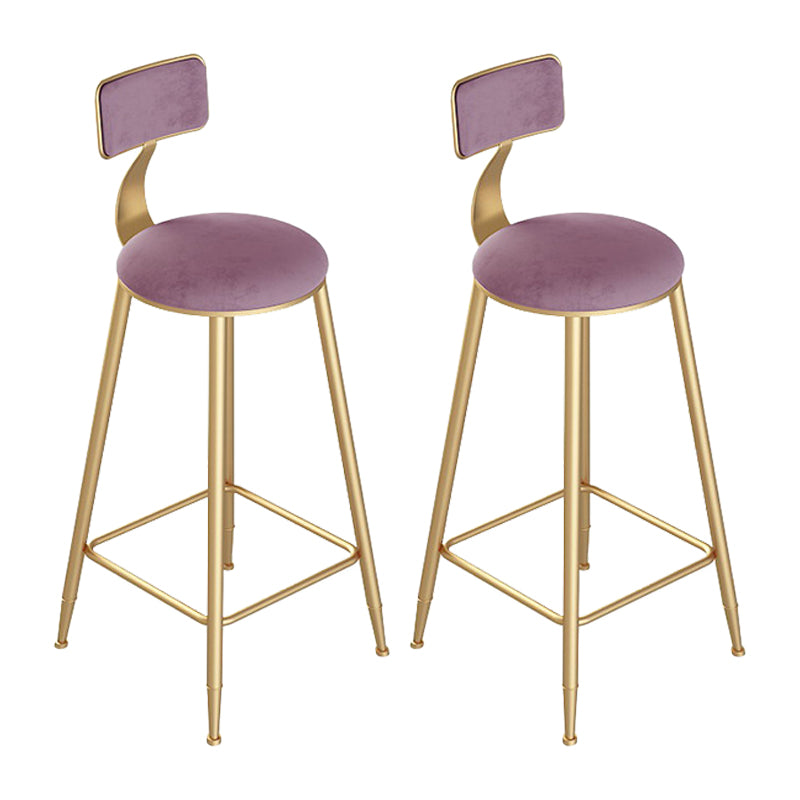 Contemporary Round Bar and Counter Stool Low Back Stool with 4 Gold Legs Pink 2 Piece Set Clearhalo 'Bar Furniture' 'Bar Stools' 'bar_stools' 'furn' 'furn_bar_stools' 'Furniture' 'furniture_bar_stools' 'Kitchen & Dining Furniture' 4706032
